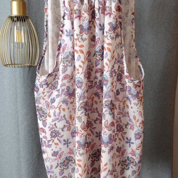 CeCe Floral Sleeveless Blouse XL – Tie Neck Mock Neck Pastel Print Top - Picture 8 of 10